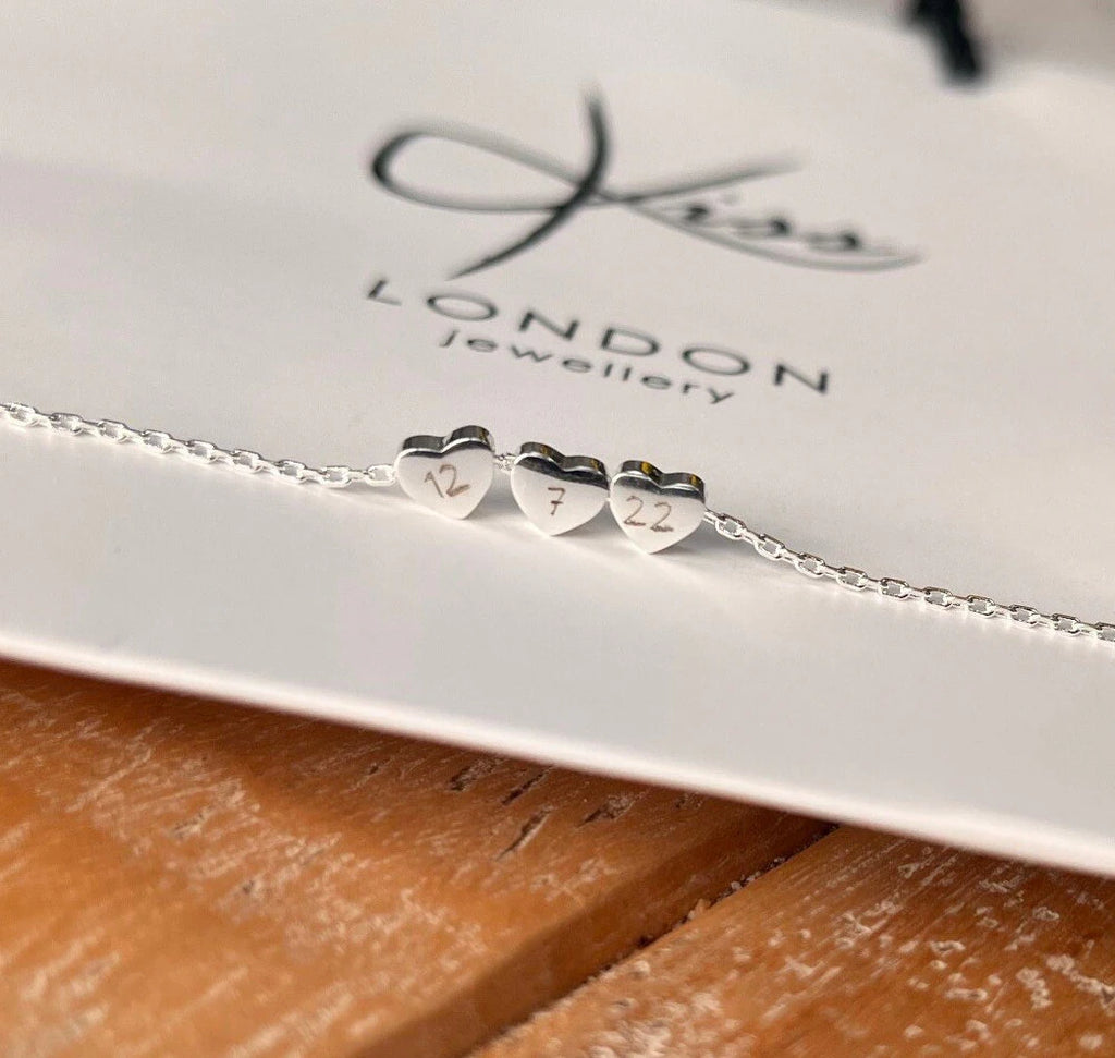 Three Heart Silver Personalised Bracelet